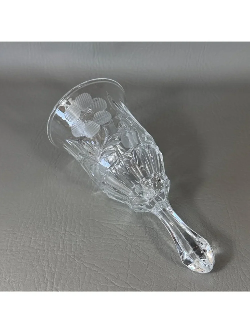 Vintage Clear Glass Dinner Bell Cut Pinwheel Frosted Floral Gray Etched Crystal